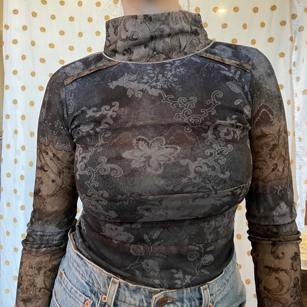 Mesh Tattoo Long Sleeve Blouse